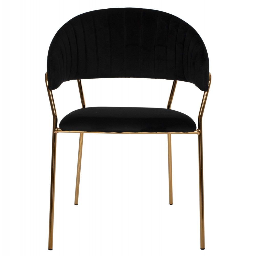 Πολυθρόνα "THEODORE" από βελούδο-μέταλλο σε μαύρο-χρυσό χρώμα 55x50x82