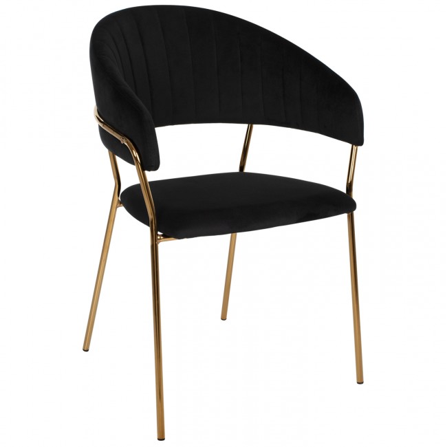 Πολυθρόνα "THEODORE" από βελούδο-μέταλλο σε μαύρο-χρυσό χρώμα 55x50x82