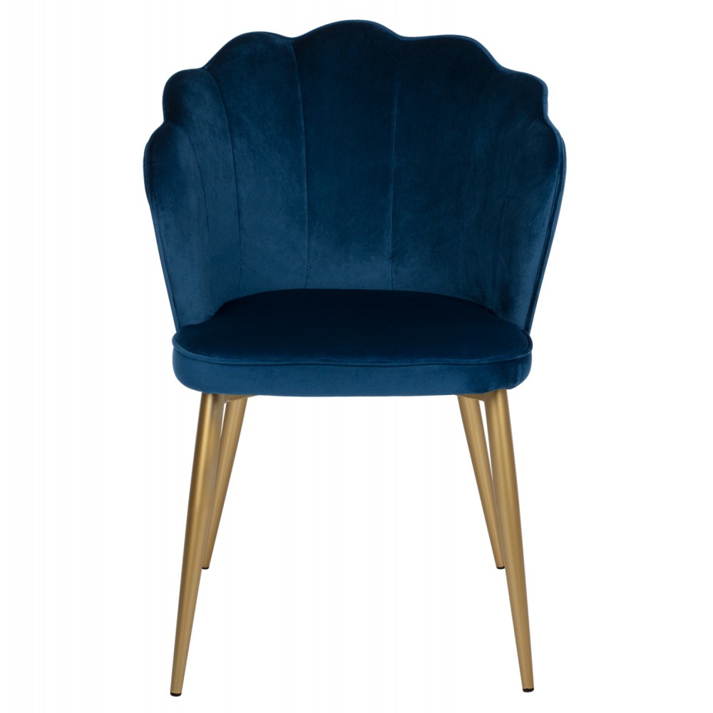 Πολυθρόνα "AVIE" από βελούδο-μέταλλο σε μπλε-χρυσό χρώμα 48x48x85