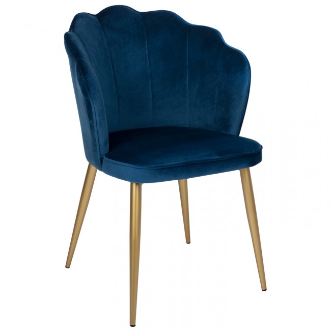 Πολυθρόνα "AVIE" από βελούδο-μέταλλο σε μπλε-χρυσό χρώμα 48x48x85