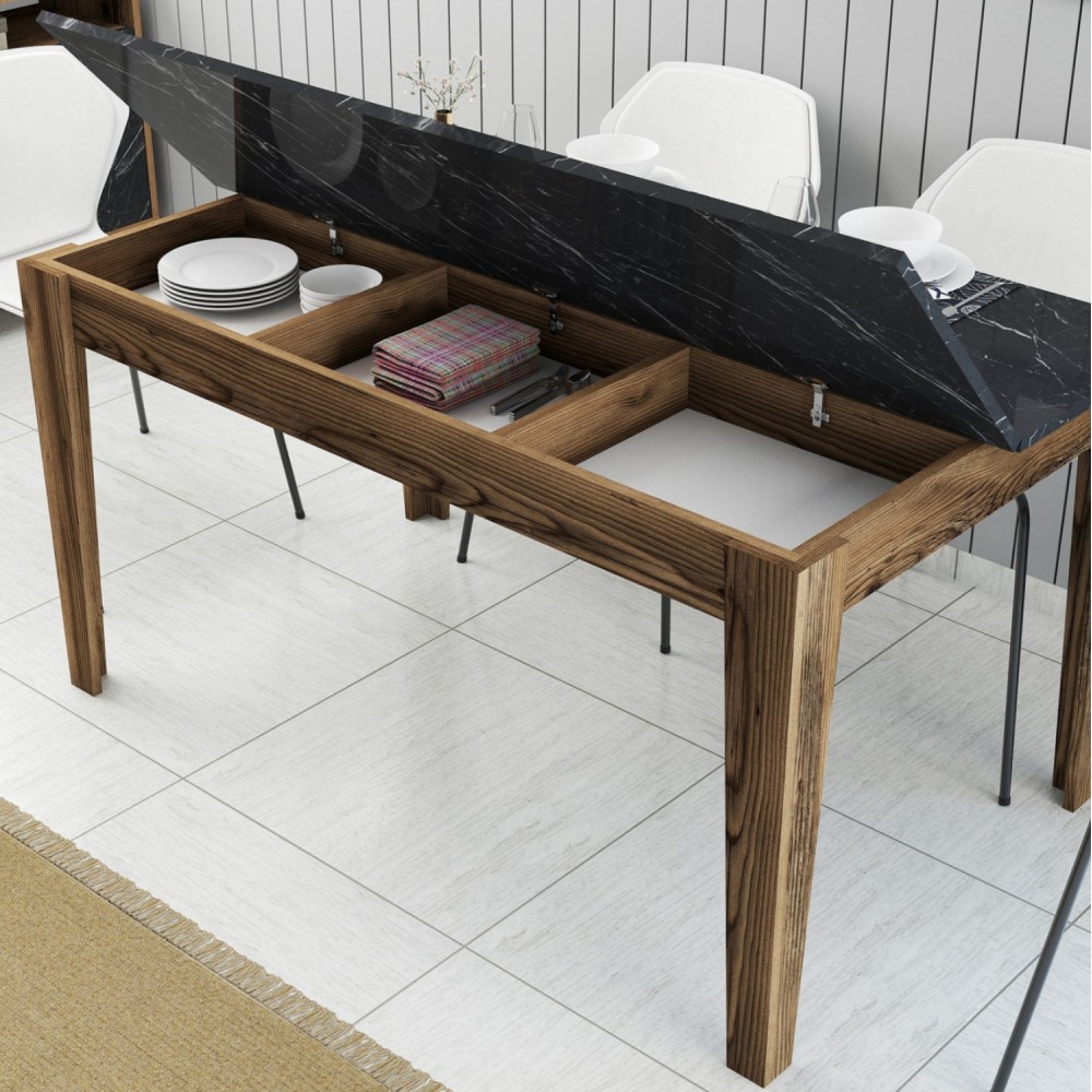 Τραπέζι τραπεζαρίας σε καρυδί/μαύρο με εφέ μαρμάρου χρώμα 145x88x75