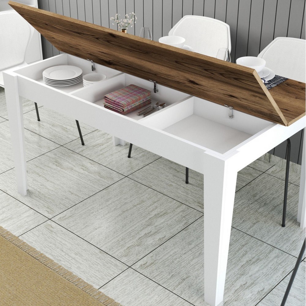 Τραπέζι τραπεζαρίας σε λευκό/καρυδί χρώμα 145x88x75