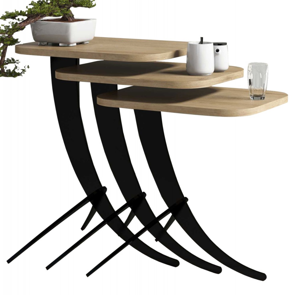 Σετ ζιγκόν 3τμχ από μέταλλο σε φυσικό/μαύρο χρώμα 35x45x60