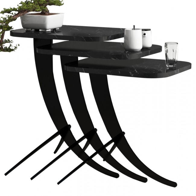 Σετ ζιγκόν 3τμχ από μέταλλο σε μαύρο με εφέ μαρμάρου χρώμα 35x45x60