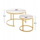 Σετ τραπέζια 2τμχ από MDF/μέταλλο σε χρυσό/λευκό με εφέ μαρμάρου χρώμα Φ80x48