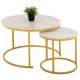 Σετ τραπέζια 2τμχ από MDF/μέταλλο σε χρυσό/λευκό με εφέ μαρμάρου χρώμα Φ80x48