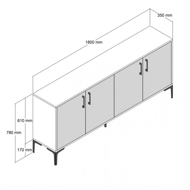 Μπουφές σε καρυδί/μαύρο με εφέ μαρμάρου χρώμα 180x35x78.6