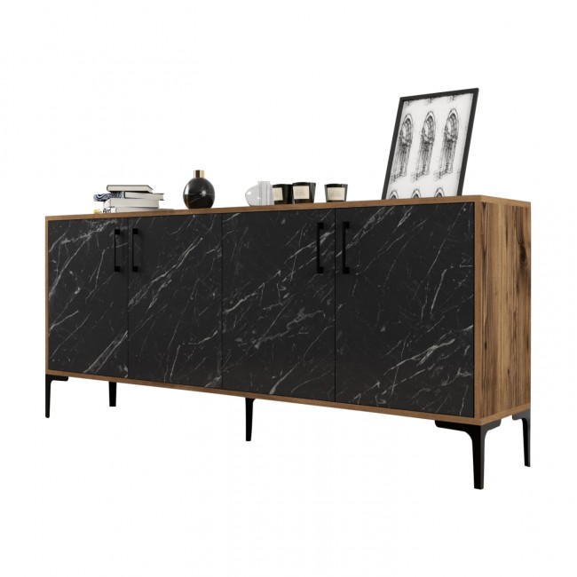Μπουφές σε καρυδί/μαύρο με εφέ μαρμάρου χρώμα 180x35x78.6