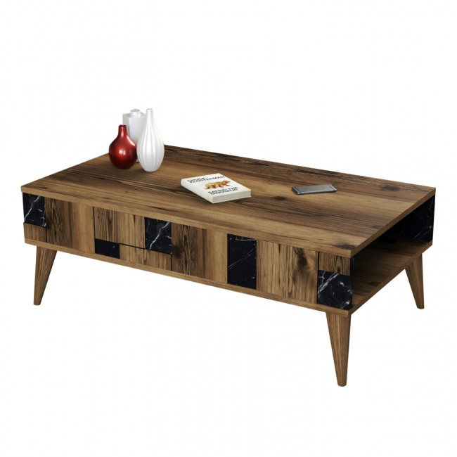 Τραπέζι σαλονιού σε καρυδί/μαύρο με εφέ μαρμάρου χρώμα 105x60x37.6