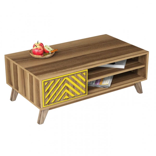 Τραπέζι σαλόνιου σε καρυδί/κίτρινο χρώμα 105x60x38.2