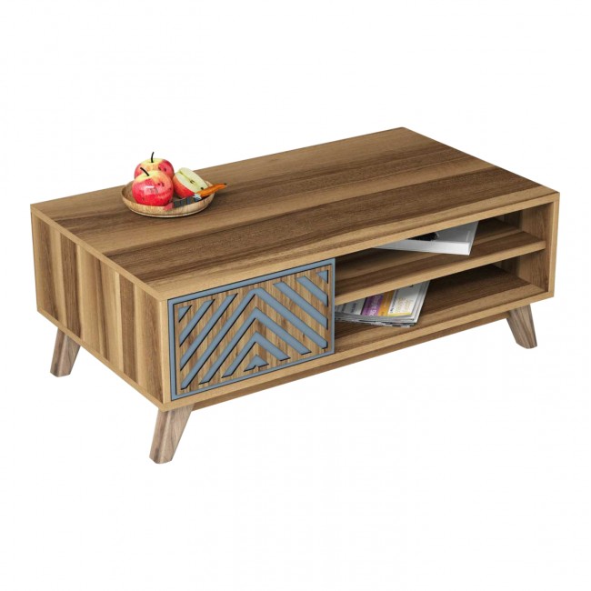 Τραπέζι σαλόνιου σε καρυδί/μπλε χρώμα 105x60x38.2