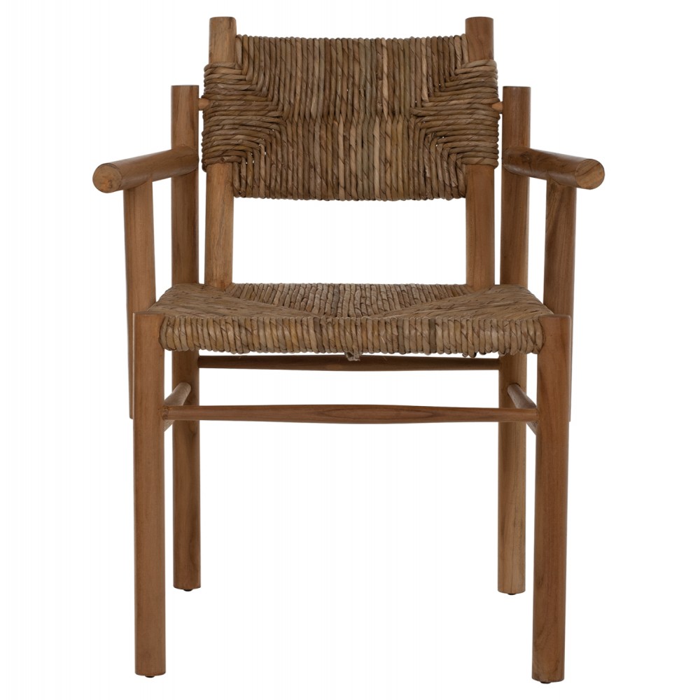 Πολυθρόνα από μασίφ ξύλο/ψάθα σε φυσικό χρώμα 64x61x84