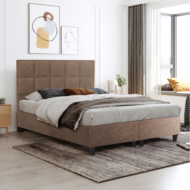 Κρεβάτι διπλό "ALBA" από ξύλο/ύφασμα σε χρώμα καφέ 150x200