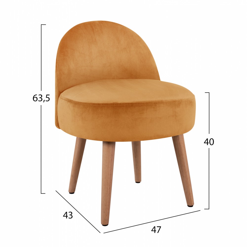 Σκαμπό με πλάτη "YASMINE" από βελούδο σε χρώμα χρυσό 47x43x63,5