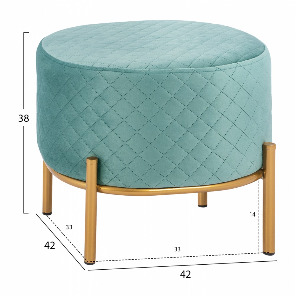 Σκαμπώ "SINTA" από βελούδο-μέταλλο σε χρώμα φυστικί-χρυσό 42x42x38