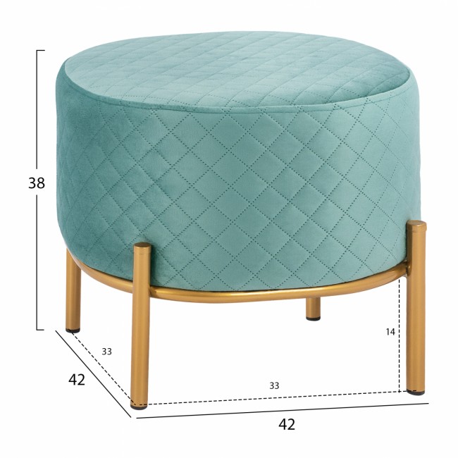 Σκαμπώ "SINTA" από βελούδο-μέταλλο σε χρώμα φυστικί-χρυσό 42x42x38