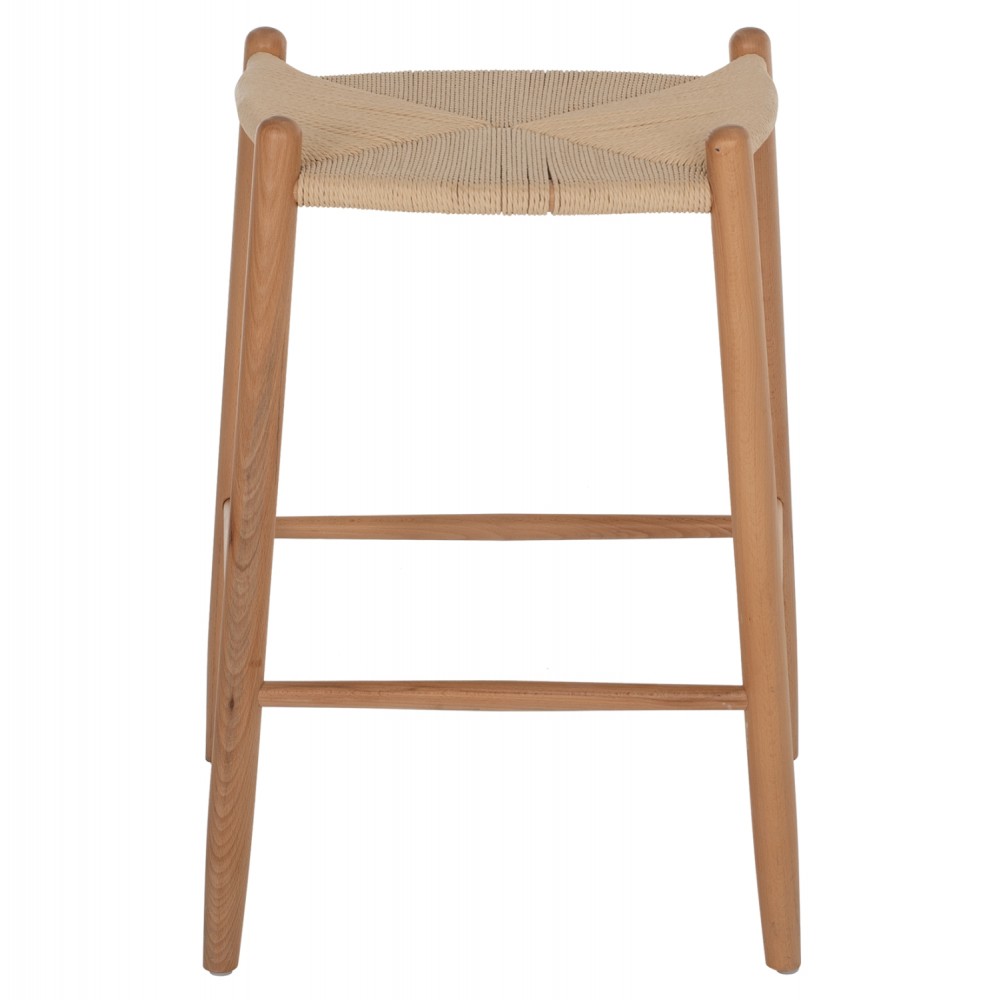 Σκαμπώ μπαρ από ξύλο/σχοινί σε φυσικό χρώμα 53x46x69