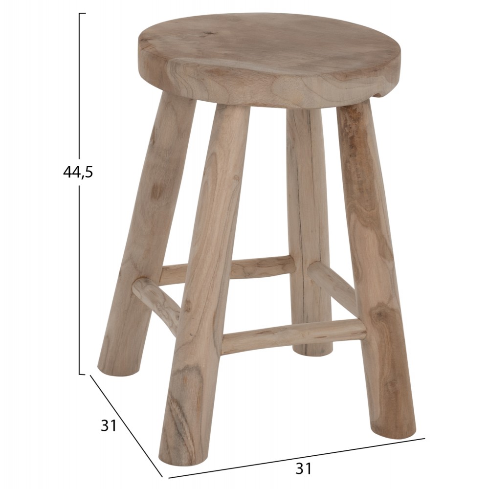 Σκαμπώ μπαρ χαμηλό από ξύλο σε φυσικό χρώμα Φ35x45