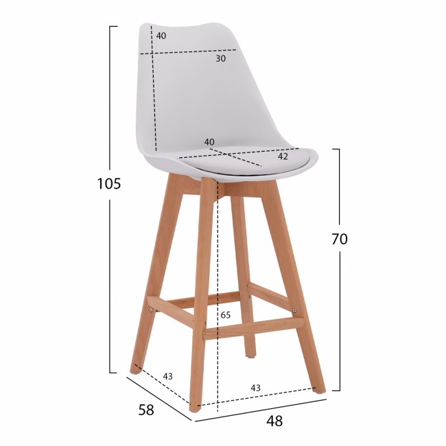 Σκαμπώ μπαρ "VEGAS" από πολυπροπυλένιο-ξύλο σε λευκό-φυσικό χρώμα 48x58x105