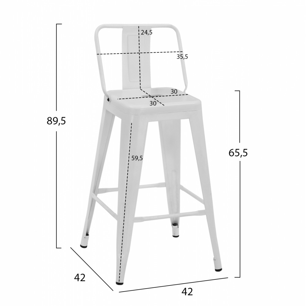 Σκαμπώ μπαρ "MELITA" μεσαίου ύψους από μέταλλο σε λευκό ματ χρώμα 42x42x89,5