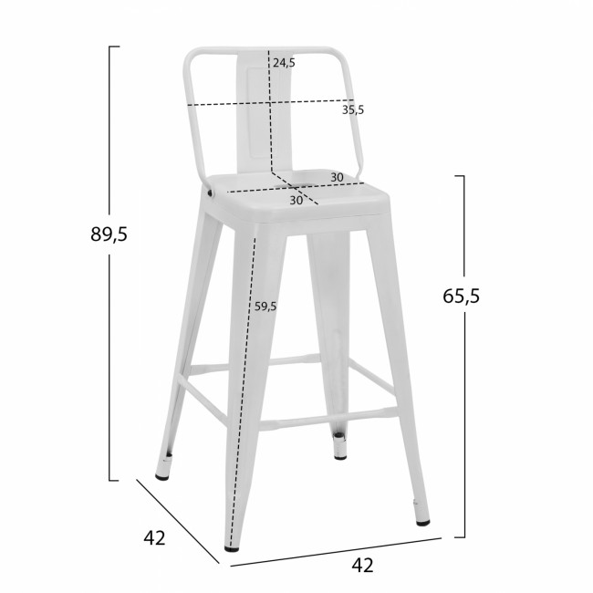 Σκαμπώ μπαρ "MELITA" μεσαίου ύψους από μέταλλο σε λευκό ματ χρώμα 42x42x89,5