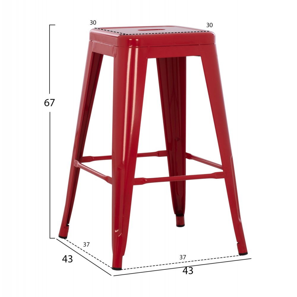 Σκαμπώ μπαρ "MELITA" από μέταλλο σε κόκκινο χρώμα 43x43x67