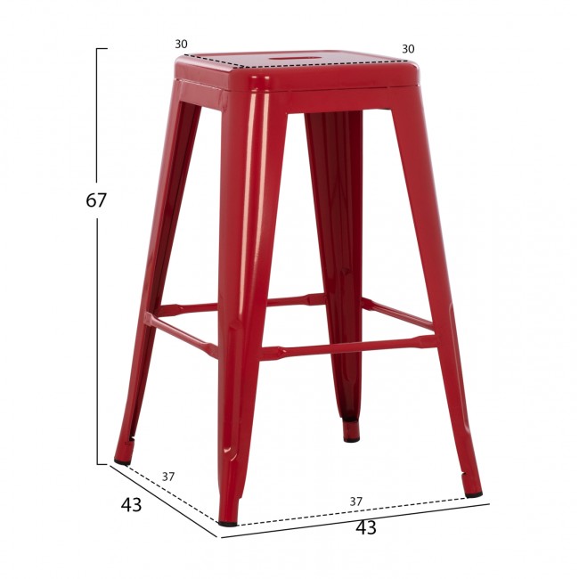Σκαμπώ μπαρ "MELITA" από μέταλλο σε κόκκινο χρώμα 43x43x67