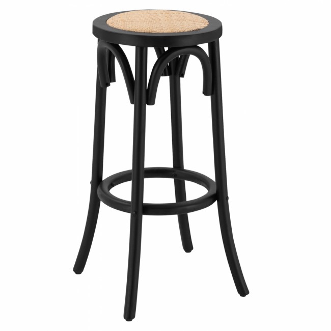 Σκαμπώ μπαρ "FAYE" από ξύλο-ψάθα σε μαύρο-φυσικό χρώμα Φ36x70