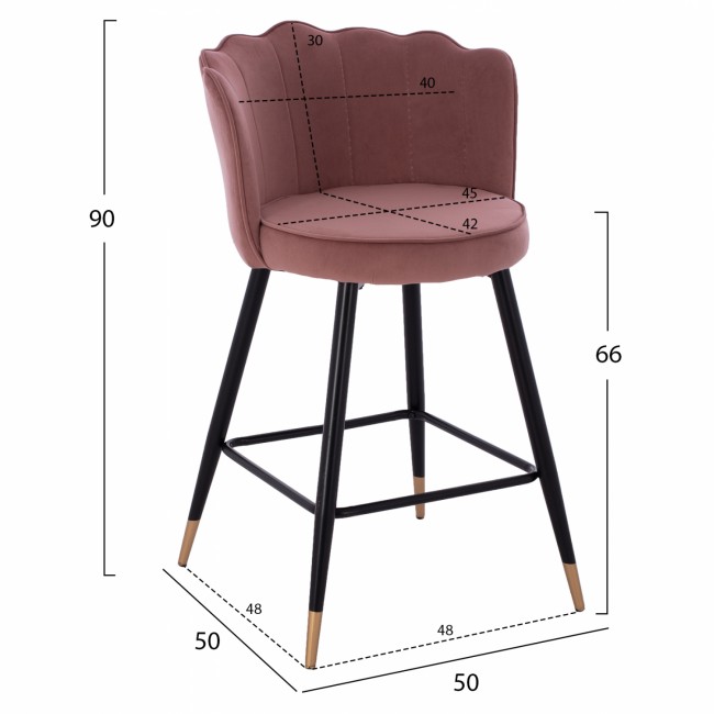 Σκαμπώ μπαρ "VESNA" μεσαίου ύψους από βελούδο-μέταλλο σε σάπιο μήλο-μαύρο χρώμα 50x50x90