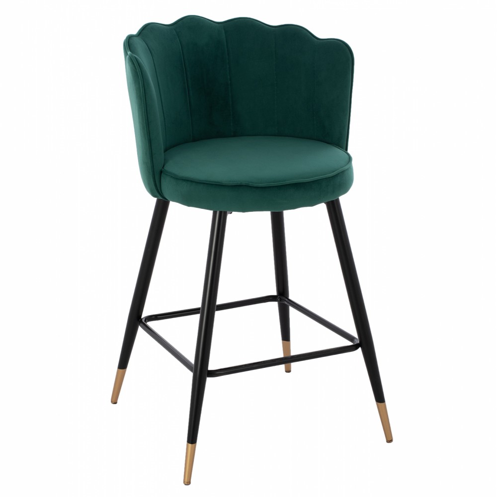 Σκαμπώ μπαρ "VESNA" μεσαίου ύψους από βελούδο-μέταλλο σε κυπαρισσί-μαύρο χρώμα 50x50x90