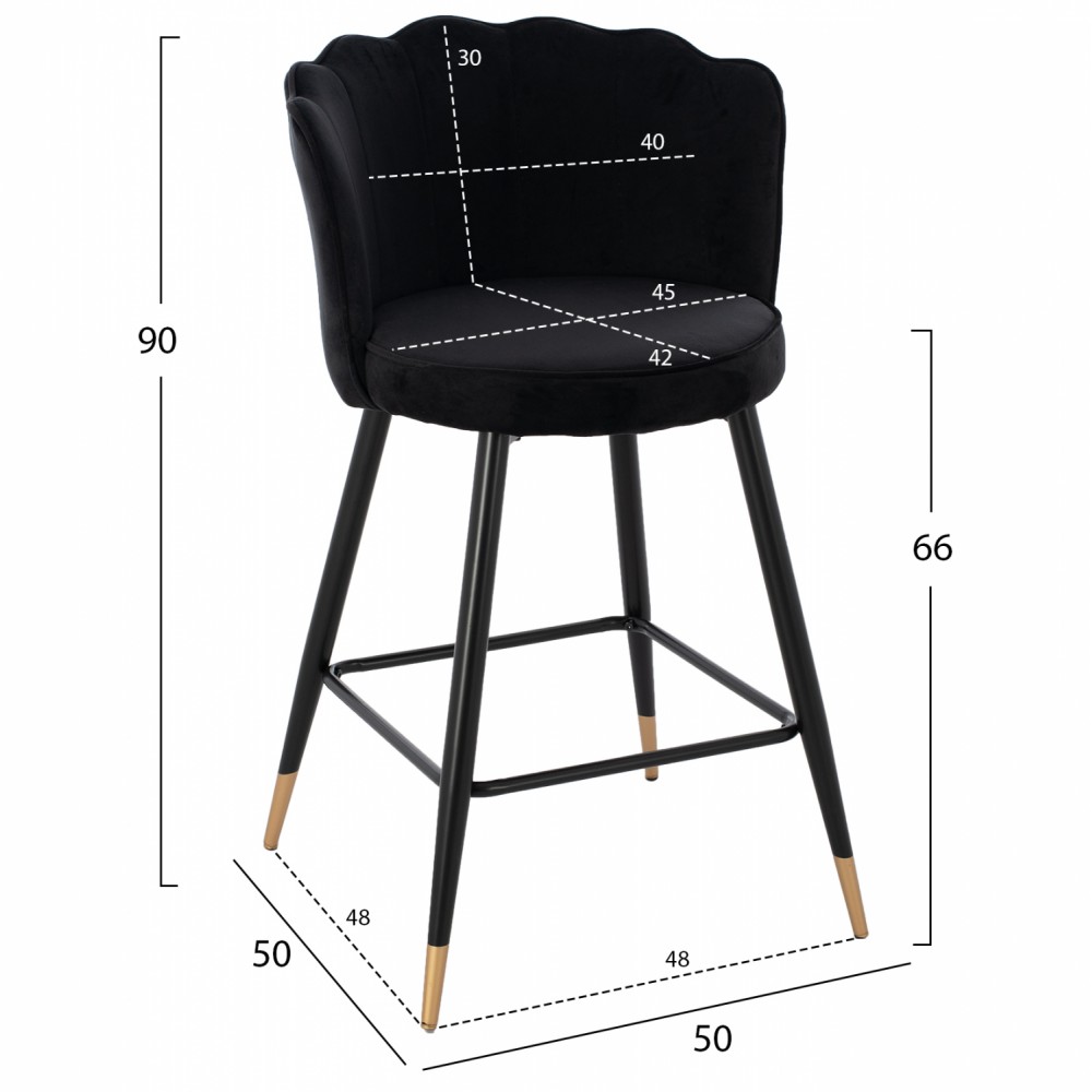 Σκαμπώ μπαρ "VESNA" μεσαίου ύψους από βελούδο-μέταλλο σε μαύρο χρώμα 50x50x90