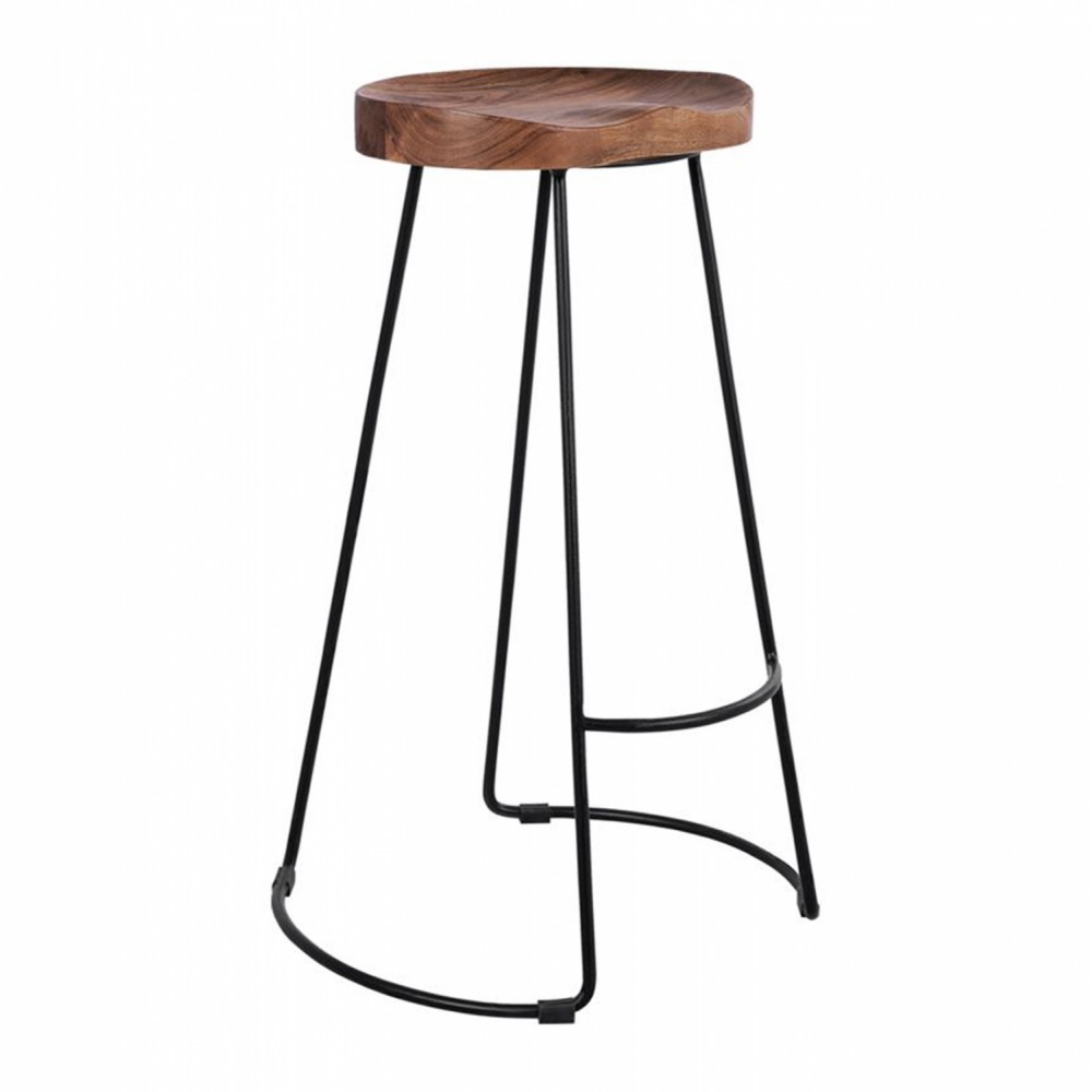 Σκαμπώ μπαρ "RUNDRA" από μέταλλο/ξύλο σε μαύρο/καρυδί χρώμα 48x40x76