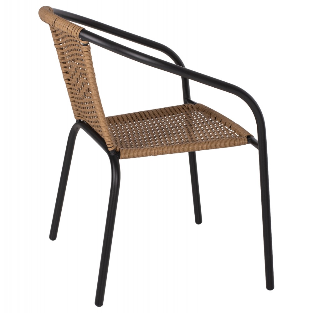 Πολυθρόνα εξωτερικού χώρου "CAMEL" από μέταλλο/wicker σε μαύρο/μπεζ χρώμα 50x55x73