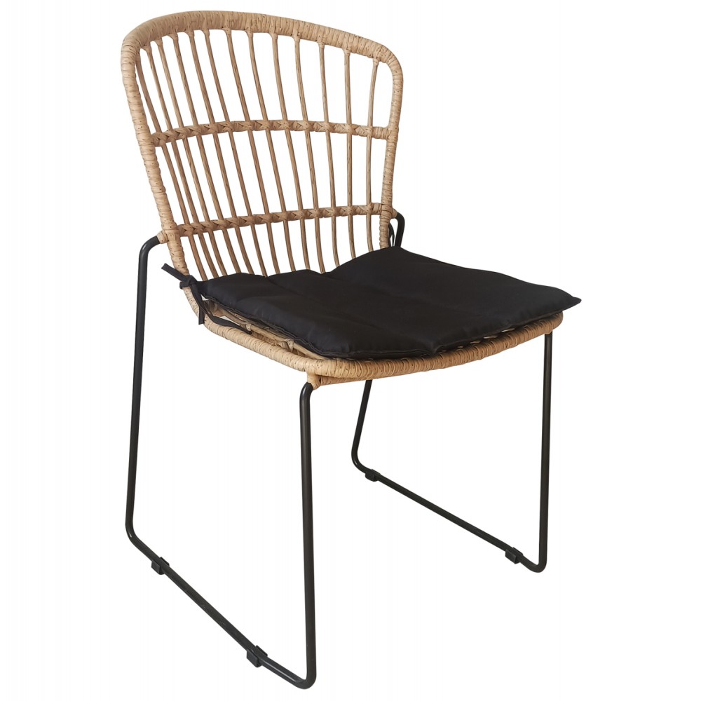 Καρέκλα από μέταλλο/rattan σε μαύρο/φυσικό χρώμα 50x55x84
