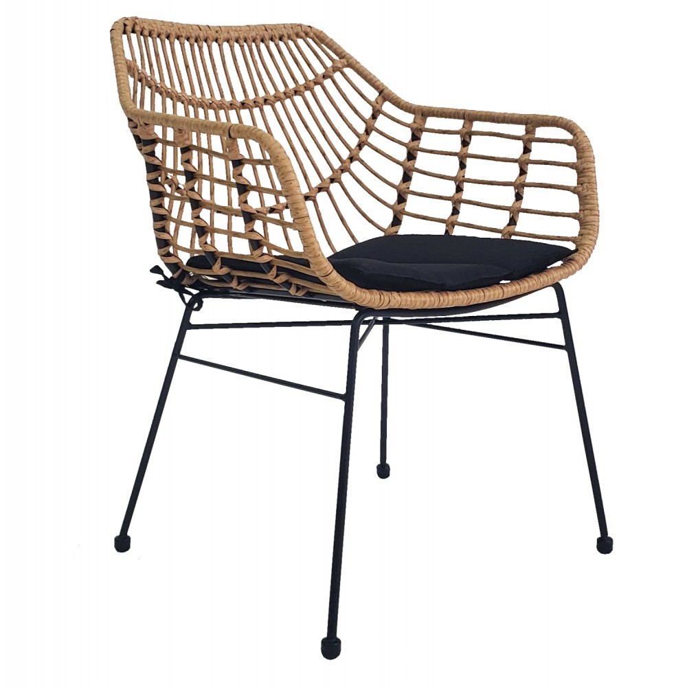 Πολυθρόνα από μέταλλο/rattan σε μαύρο/μπεζ χρώμα 59x61x75