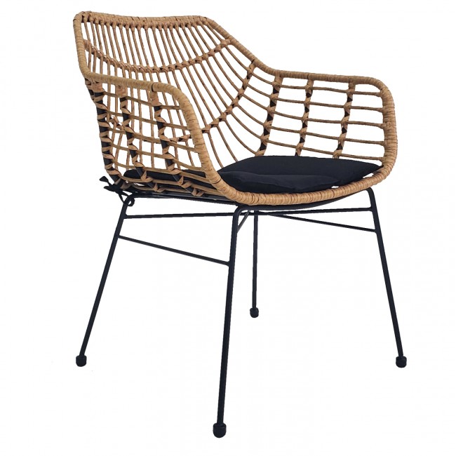 Πολυθρόνα από μέταλλο/rattan σε μαύρο/μπεζ χρώμα 59x61x75
