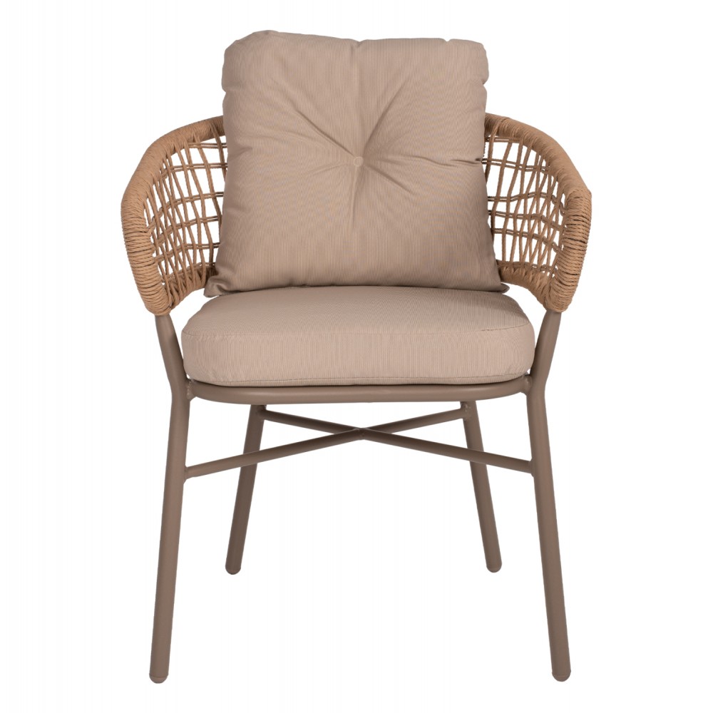 Πολυθρόνα από αλουμίνιο/rattan σε μόκα/μπεζ χρώμα 60x56x84