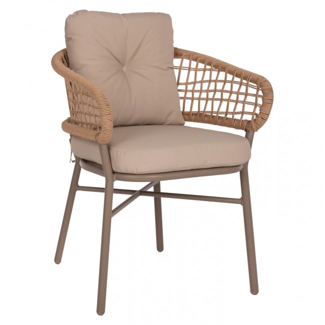 Πολυθρόνα από αλουμίνιο/rattan σε μόκα/μπεζ χρώμα 60x56x84