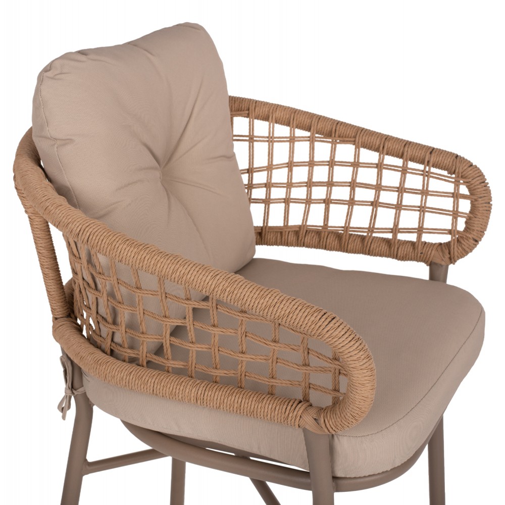 Πολυθρόνα από αλουμίνιο/rattan σε μόκα/μπεζ χρώμα 60x56x84