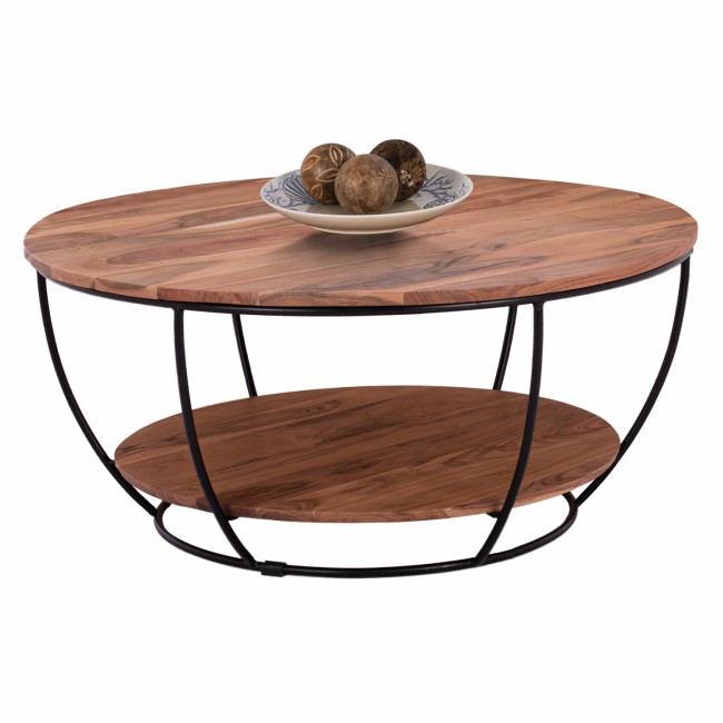 Τραπέζι σαλονιού "ANNETTE" από μασίφ ξύλο σε φυσικό χρώμα Φ90x40