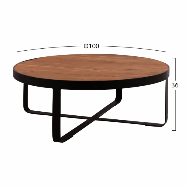Τραπέζι σαλονιού "ATHARVA" από μασίφ ξύλο σε φυσικό χρώμα Φ100x36