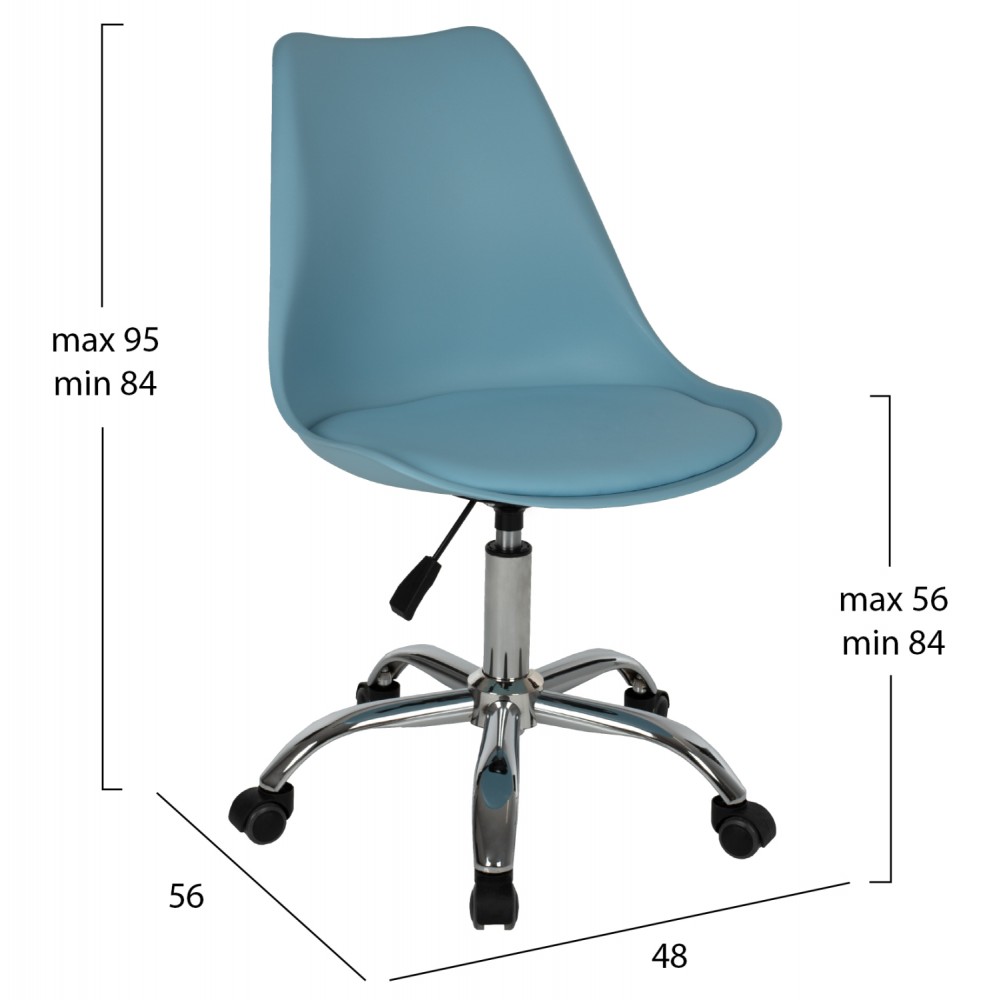 Καρέκλα γραφείου "VEGAS" από πολυπροπυλένιο-μέταλλο σε γαλάζιο-ασημί χρώμα 48x56x95