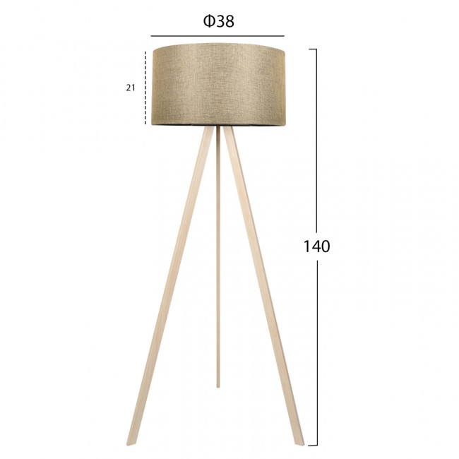 Φωτιστικό δαπέδου από MDF/ύφασμα σε φυσικό/χρυσό χρώμα Ε27 Φ38x140