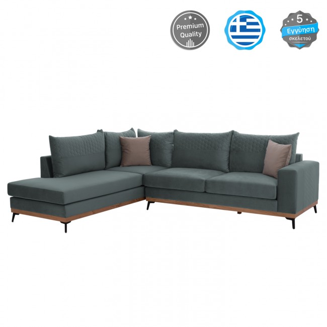 Καναπές γωνιακός με αριστερή γωνία "MESINA" από ύφασμα σε μέντα χρώμα 290x240x92