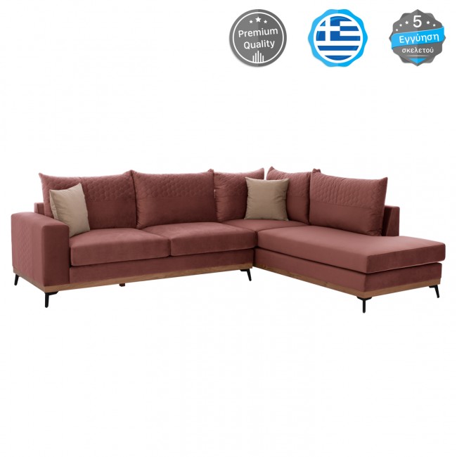 Καναπές γωνιακός με δεξιά γωνία "MESINA" από ύφασμα σε σάπιο μήλο χρώμα 290x240x92