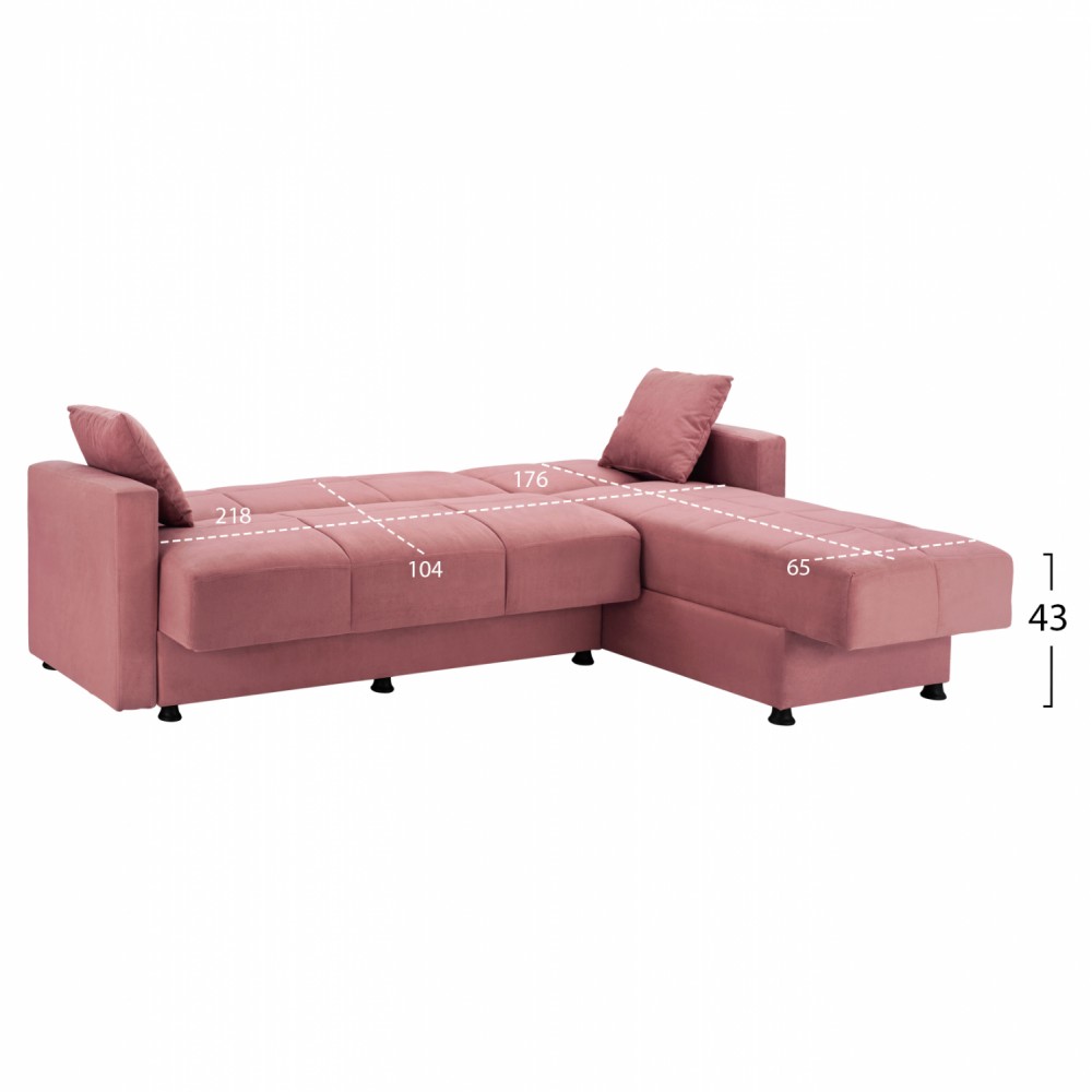 Καναπές "DIMOS" γωνιακός από βελούδινο ύφασμα σε χρώμα σάπιο μήλο 246x153x80