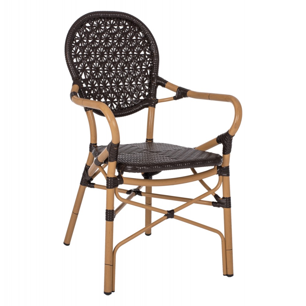 Πολυθρόνα εξωτερικού χώρου από αλουμίνιο/wiker σε καφέ χρώμα 56x62x95