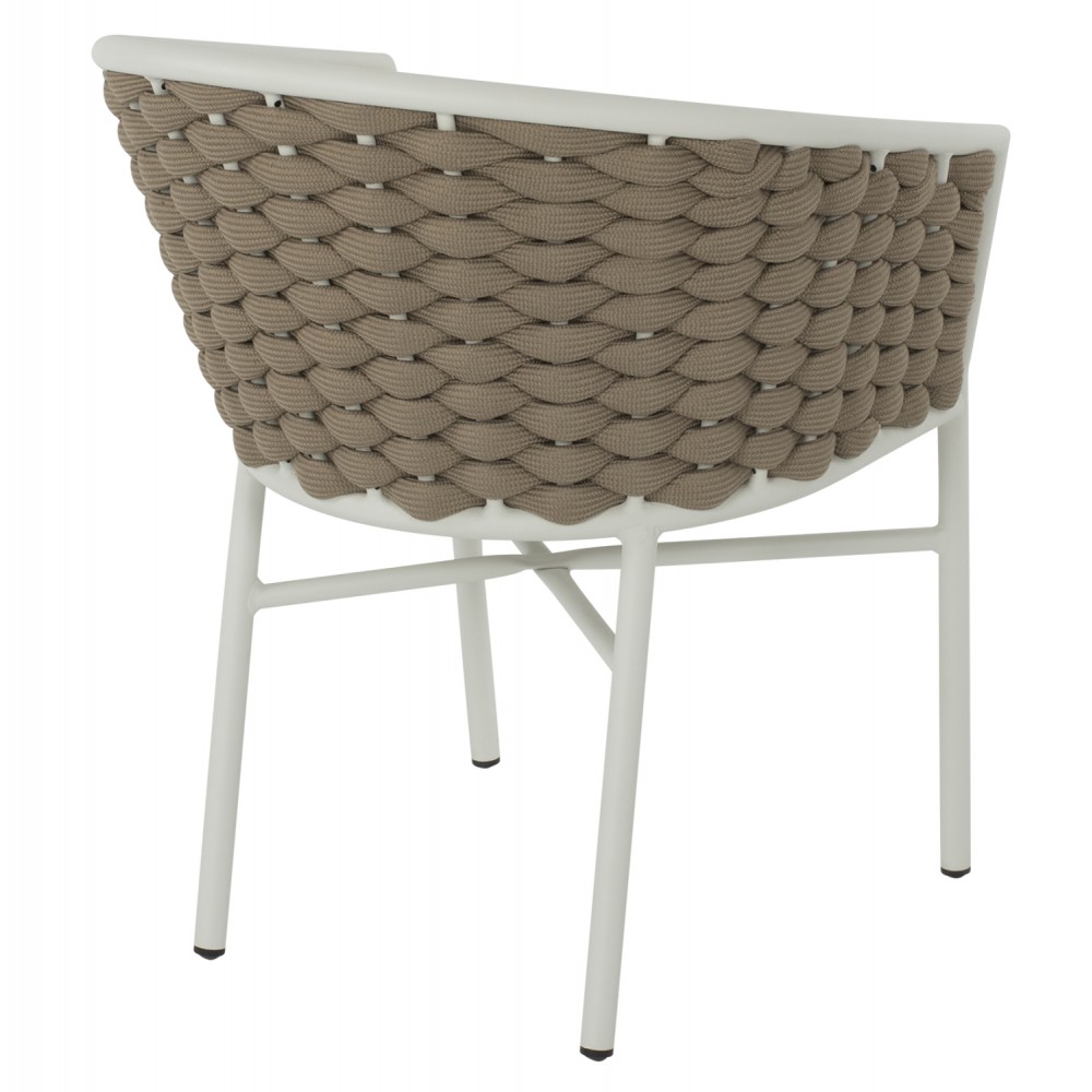 Πολυθρόνα εξωτερικού χώρου από αλουμίνιο/σχοινί σε λευκό/μπεζ χρώμα 60x57x77