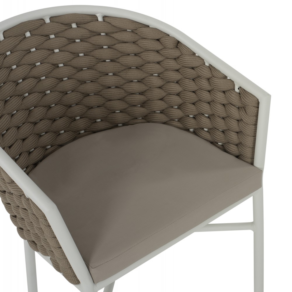 Πολυθρόνα εξωτερικού χώρου από αλουμίνιο/σχοινί σε λευκό/μπεζ χρώμα 60x57x77