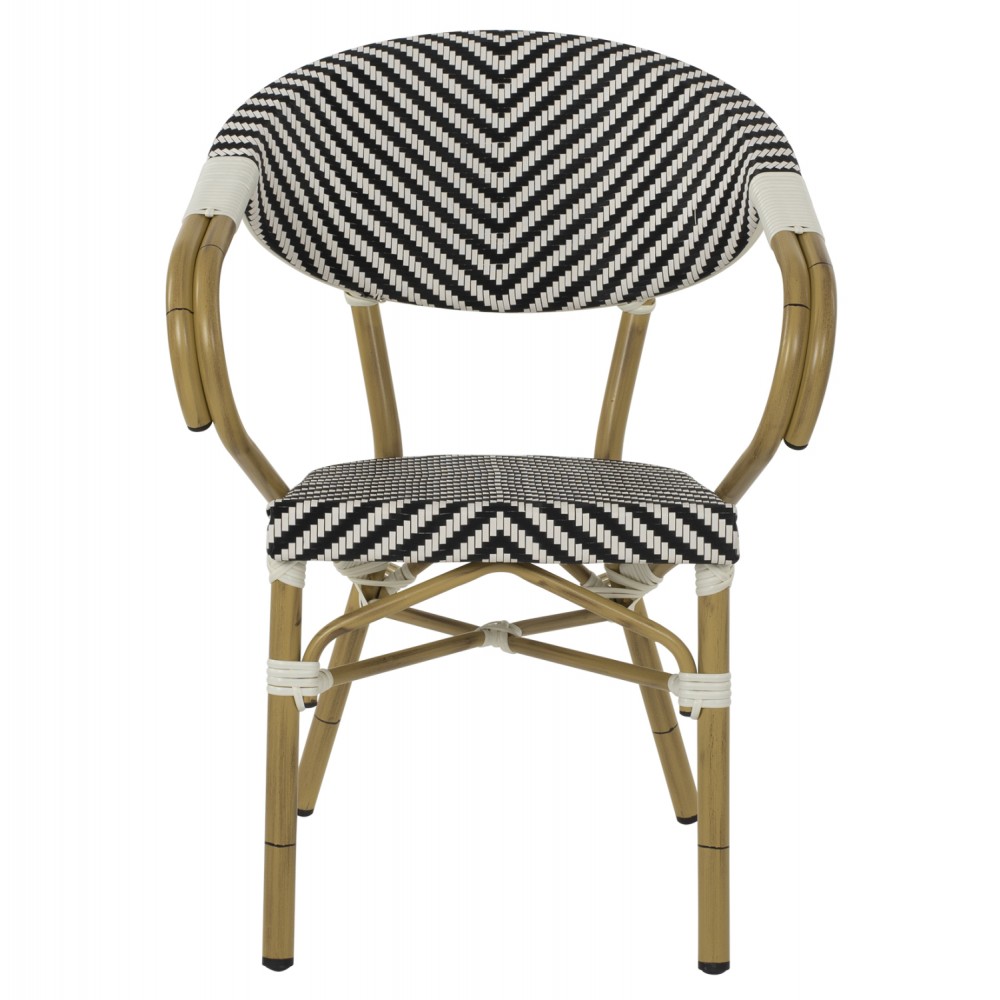 Πολυθρόνα εξωτερικού χώρου από αλουμίνιο/wicker σε μαύρο/λευκό χρώμα 59x56x82